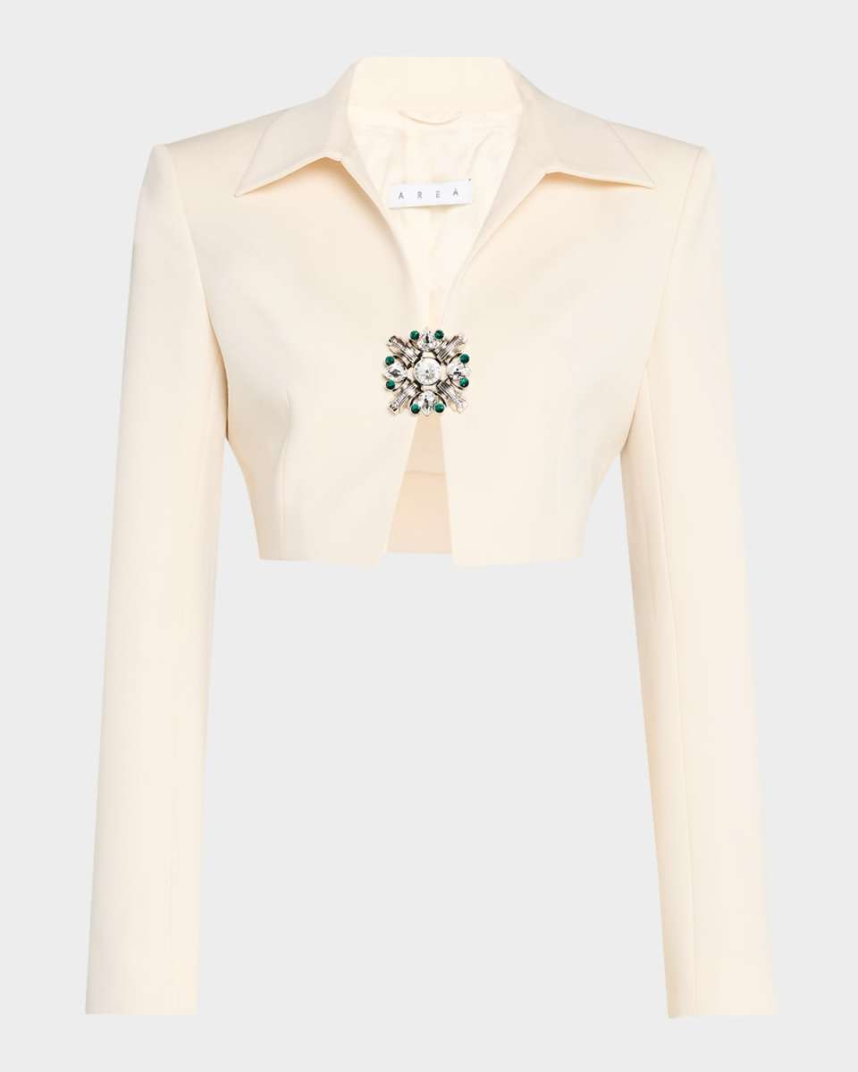 Crystal Brooch Cropped Jacket